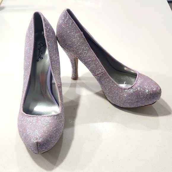 Bright lilac high heels with glitter - Picture 1 of 5